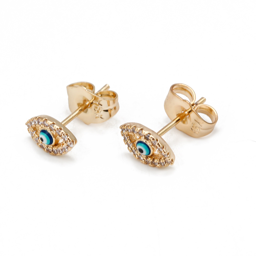 Oeil chanceux Micro pavé rond Zircon boucles d'oreilles cuivre turc mauvais œil Piercing boucles d'oreilles pour femmes filles hommes bijoux BE1058: Deep Purple