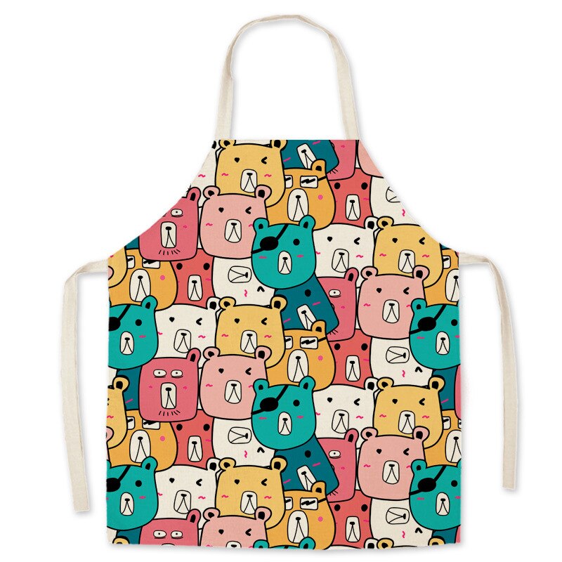 Delantal de cocina con dibujos animados para padres e hijos, sin mangas, de lino y algodón, Unisex, para hornear: NO.8 / 68x55cm adult size