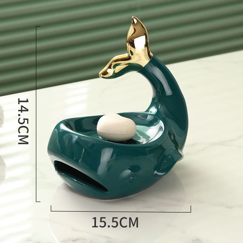 Jabonera en miniatura de ballena de porcelana, cerámica decorativa, soporte de jabón de Animal marino, suministros de adorno para el baño, accesorio