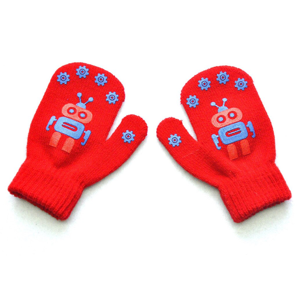 Enfants gants mignon Robot imprimer gants hiver tricot -né moufles épais enfants enfants garder le doigt au 1-4 ans