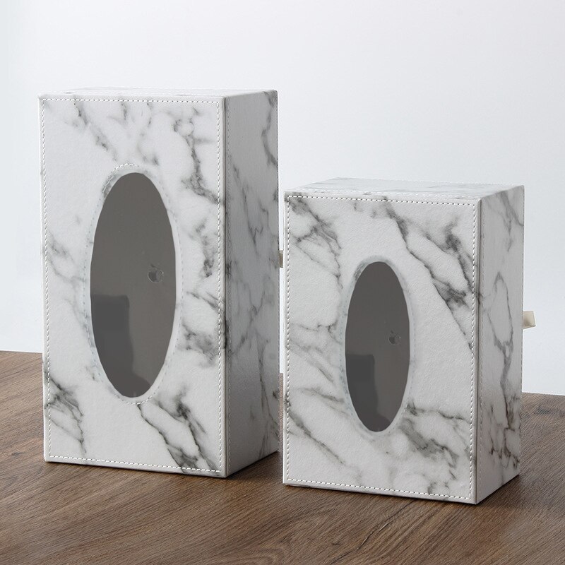 Marble Pattern Rectangular Leather Tissue Box Cover Holder Hotel Drawer Light Luxury Business Office Dining Leather Tissue Box