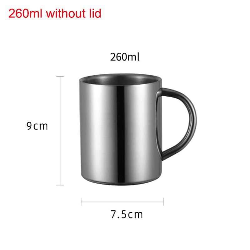 Double Wall Stainless Steel Coffee Mug Portable Cup Travel Tumbler Coffee Jug Milk Tea Cups Double Office Water Mugs: 260ml without lid