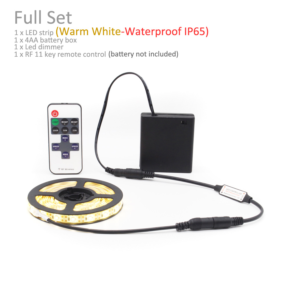 LED-Lichtleiste, batteriebetrieben, dimmbar, DC 5 V, LED-Band, batteriebetrieben, Streifen, wasserdicht, 4AA, mit RF 11-Tasten-Fernbedienung: Gelb / Kaltes Weiß