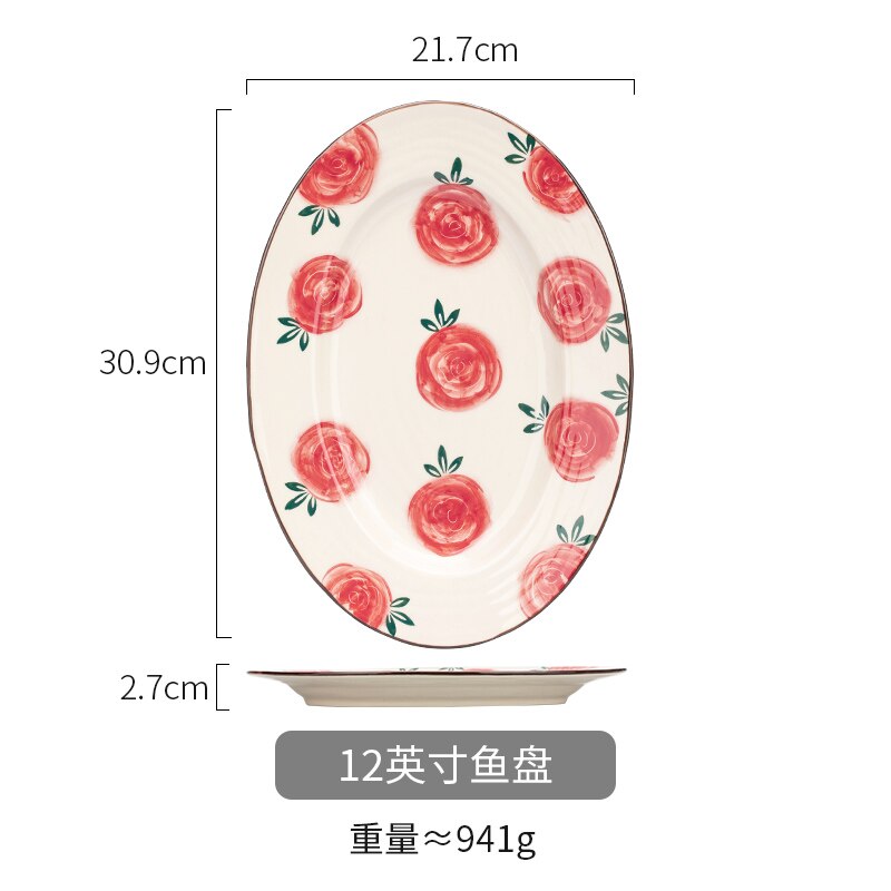 Mdzf sweethome keramisk rose servise sett nudler biff salat tallerken suppe skje ris bolle melk krus saus parabol kjøkkenverktøy: 12 tommers tallerken