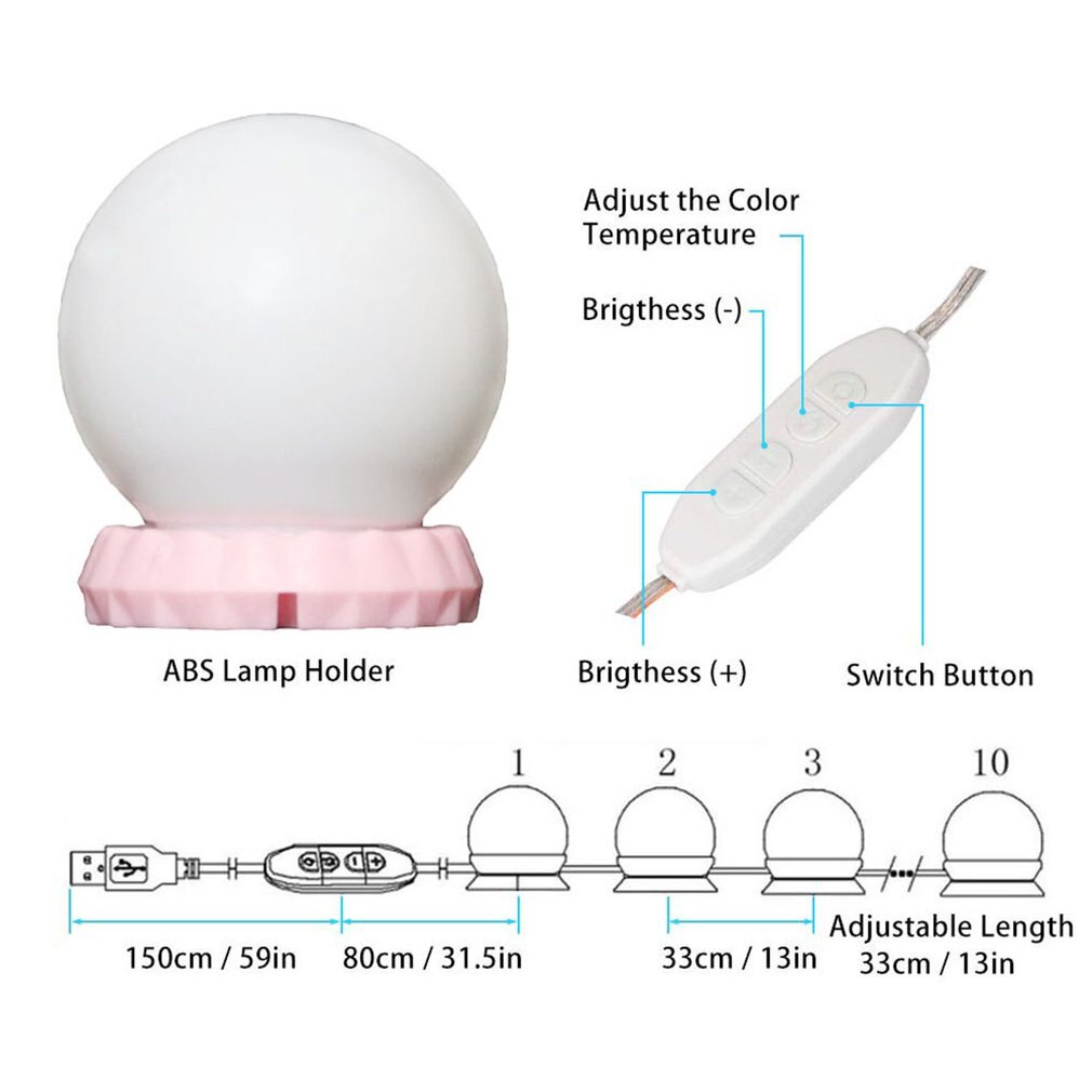 Led lysstreng makeup spejl pære dobbelt farve termostat forlygter fylde lys pære streng tre tonet lys