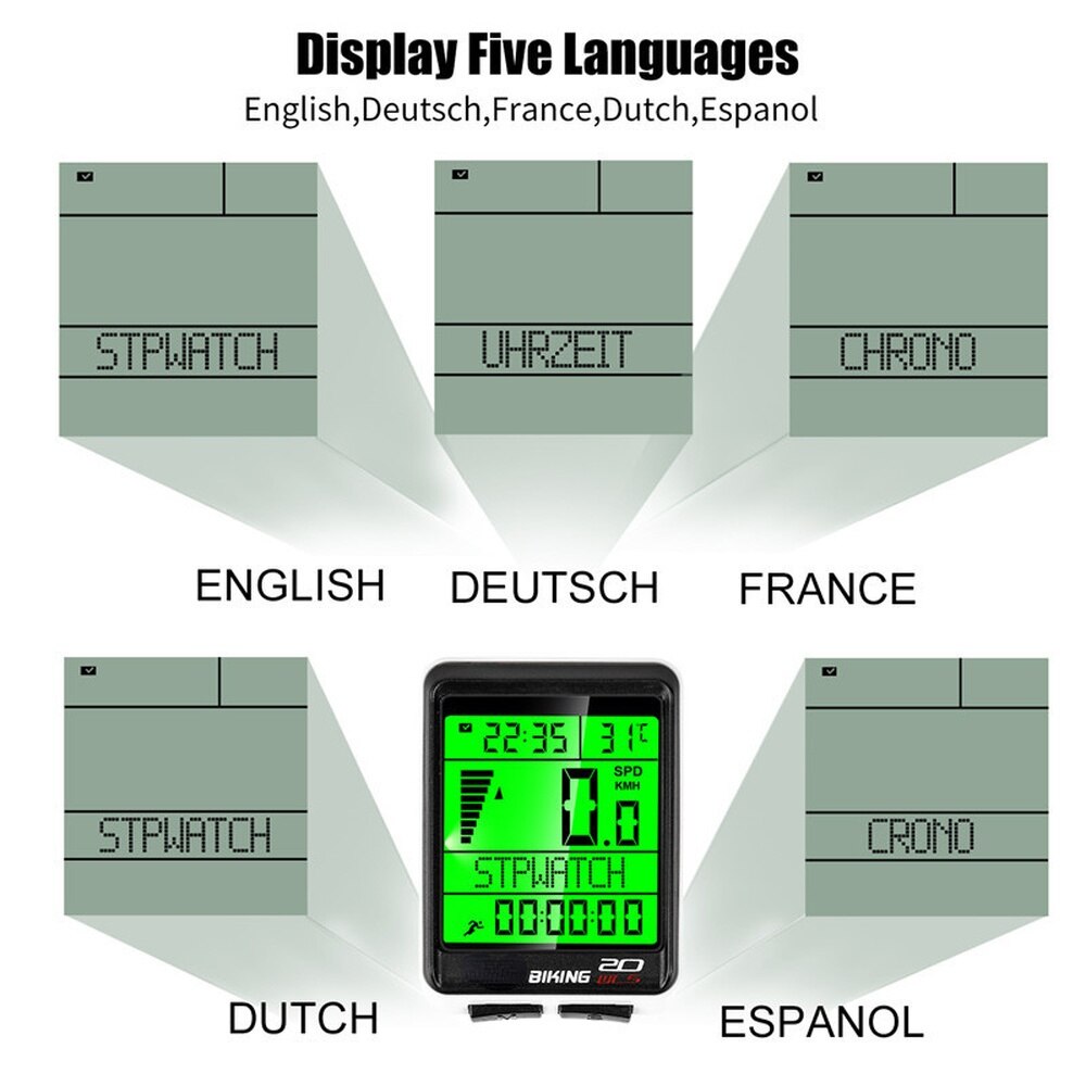 GPS Waterproof Bicycle Computer Wireless Bicycle Odometer Stopwatch Speedometer 2.1 Inch Bicycle Computer 5 Languages Stopwatch