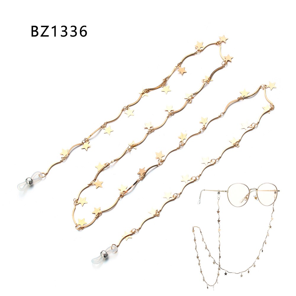 Soporte antideslizante para gafas de sol, cadena de lente de Metal, collar con perlas y estrellas, accesorios para gafas: BZ1336