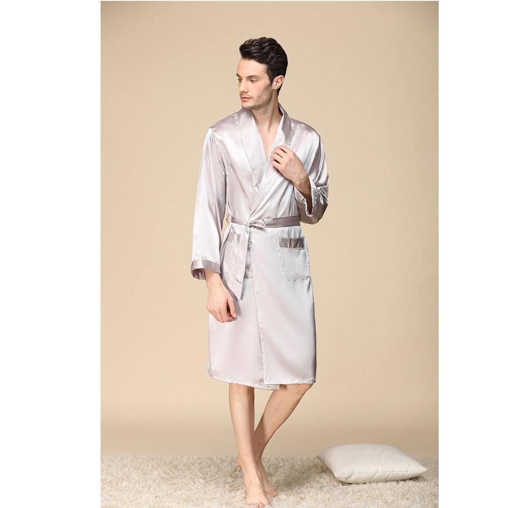 Homme Satin de soie peignoir Robe longue solide soie pyjama hommes soie chemise de nuit vêtements de nuit kimono homme amant Robe de chambre