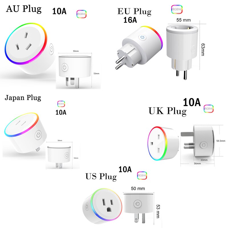 ASEER Tuya Smart Leben steckdose, EU wifi steckdose, RGB LED szene modi UNS mini wifi outlet, timer steckdose Alexa Google IFTTT