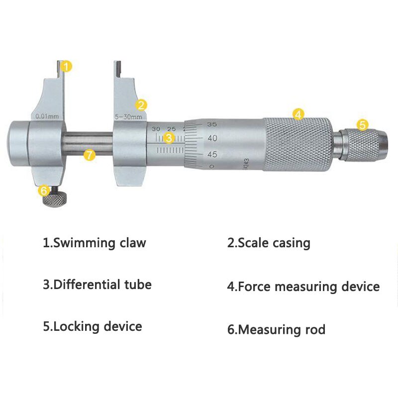 Precision Inner Diameter Micrometer 5-30mm Hole Diameter Measurement Micrometer Measurement Caliper Spiral Micrometer Tool