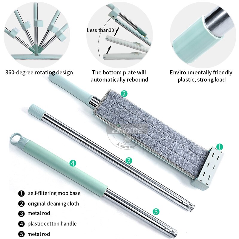 Fregona mágica para limpiar el piso, limpiador de microfibra, fregona plana apretada, fregona giratoria de 360, fregona húmeda para limpiar el suelo seco