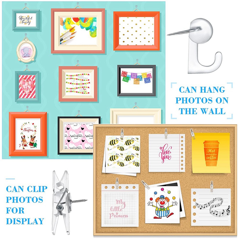 Push Pin Hook Clear Thumb Tack,Push Pins Hook with Clear Push Pin Clips Paper Marking Clip Pins for Cork Board Map Photo