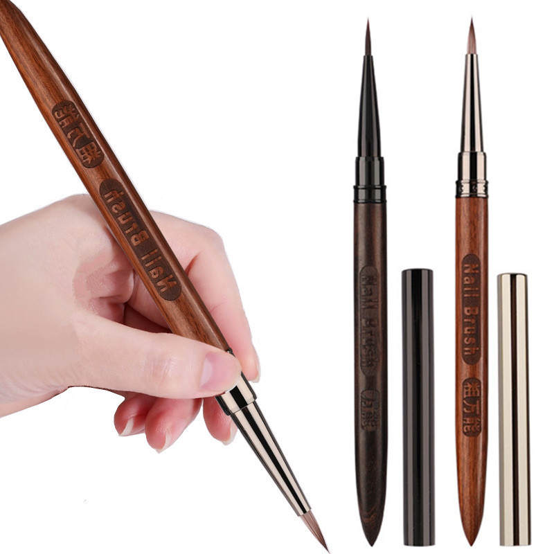 Pincel redondo con mango de madera para decoración de uñas, espátula Triangular, línea de pintura de dibujo, herramientas de manicura de Metal redondas y planas