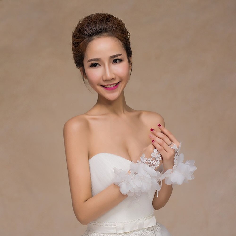 Yunuo-stijl witte rode bruiloft accessoires handschoenen voor avondgala korte bloemendecoratie bruidshandschoenen