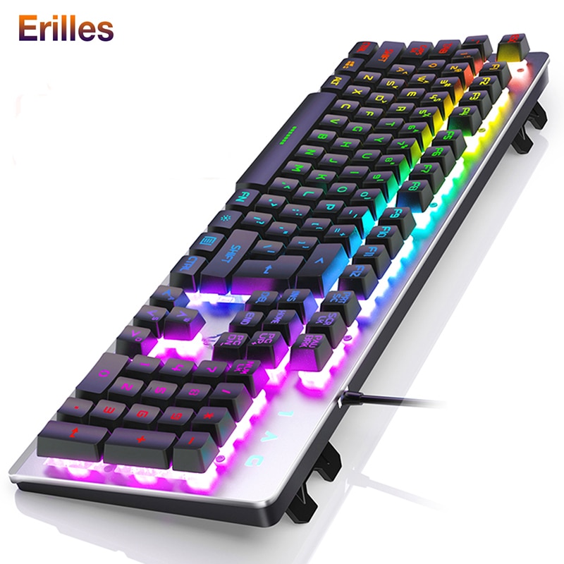 Backlit Gaming Ergonomic Keyboard USB Wired 104 keys RGB LED USB Keyboard Gamer Keycaps PC Laptop Keyboads for Lenovo/Asus