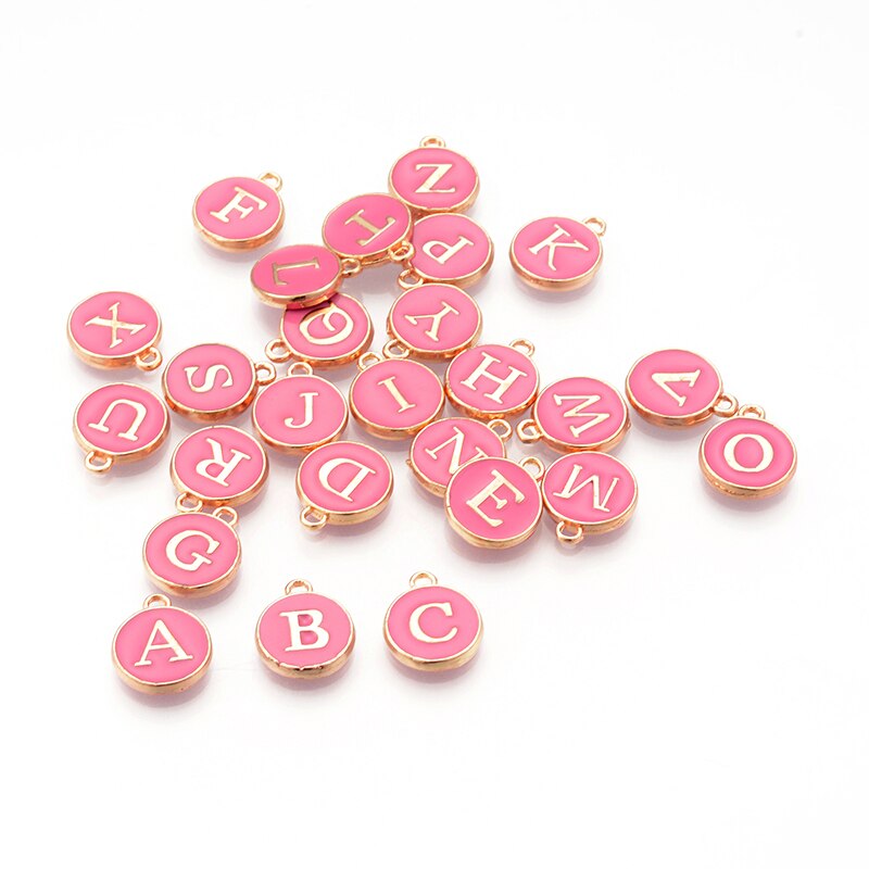 26 pièces/lot 12*14mm bijoux faisant la lettre noir blanc rose émail Alphabet lettre initiale breloques à la main pendentif pour Bracelet bricolage