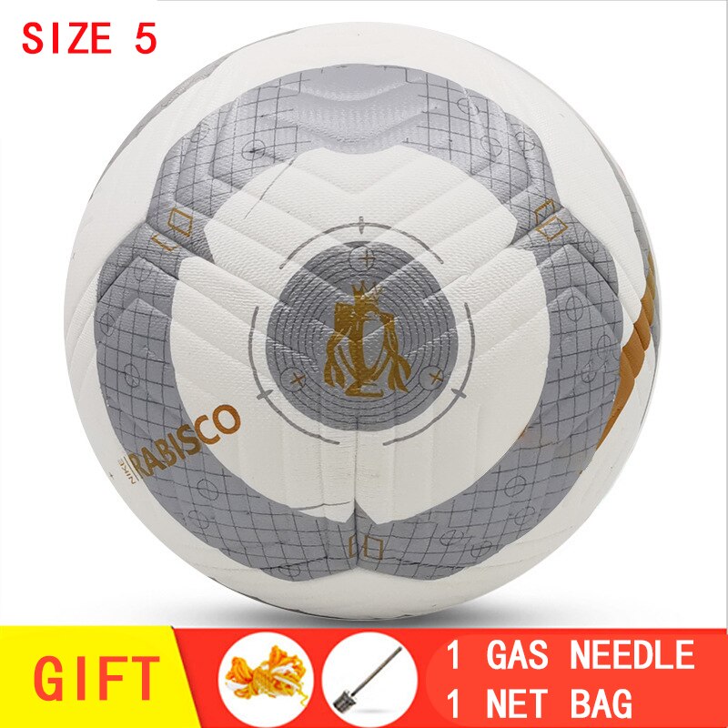 Volwassen Grootte 5 Voetbal, Gas Naald En Netto Zak, Duurzaam, Wedstrijd Of Training, pu Materiaal: TPYC1-2122WhiteGrey