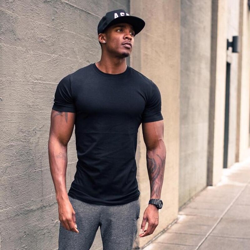 Sommer Sport Herren Jogger Laufen T Hemd Männer Gym slim fit Tops Sportwear Fitness T-shirt Männlichen Baumwolle Shirt Bodybuilding T-Shirt
