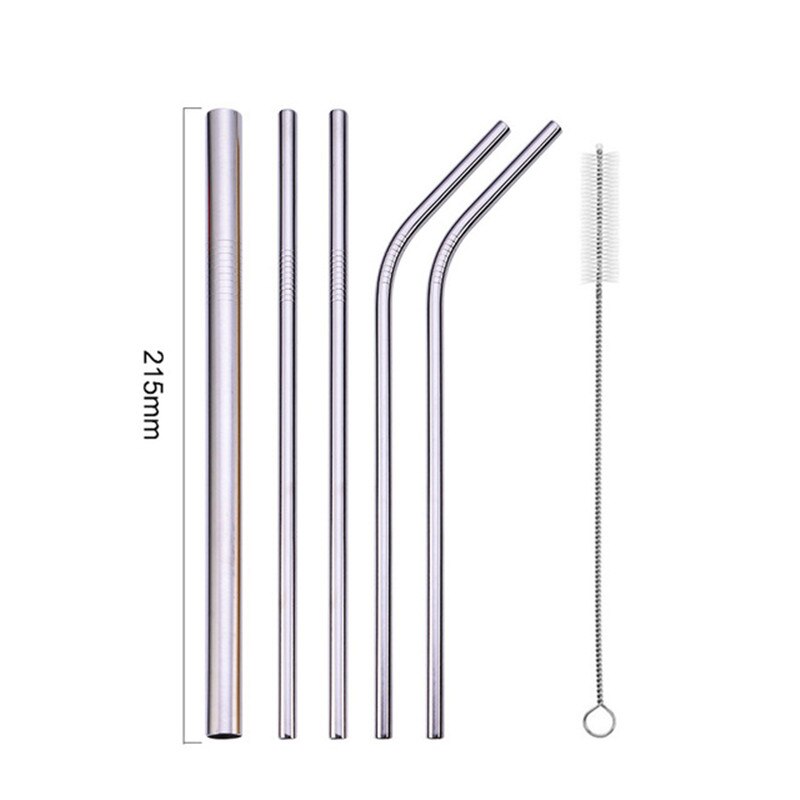7 Pcs 304 Stainless Steel Reusable Drinking Straw Anti-slip Sturdy Bendy Straight Straw With 2 Cleaner Brushes Bar Accessories