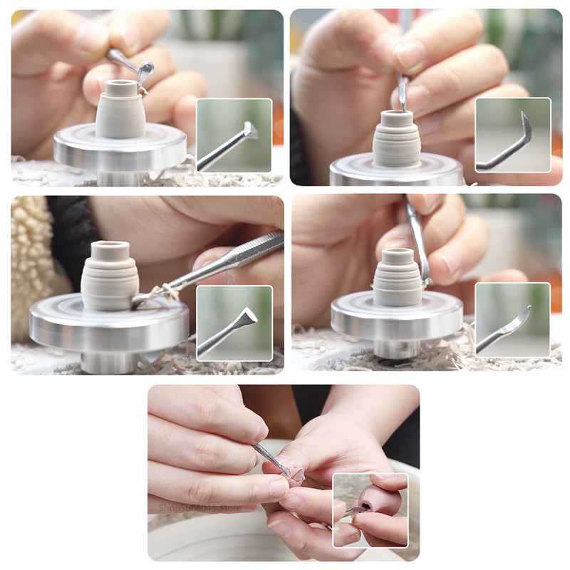 7pcs/set Pottery Stainless Steel Repair Tool Plaster Carving Turning Knife DIY Ceramic Angle Stick Clay Sculpture Modeling Tools