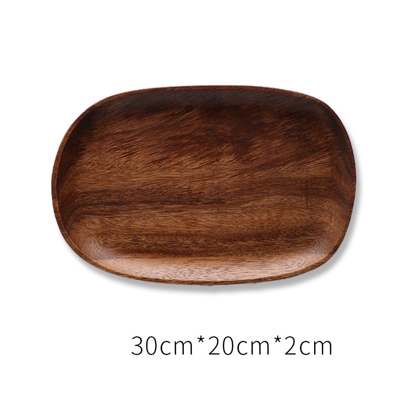Round Square Wood Plate Breakfast Bread Plate Saucer Tea Tray Dessert Dinner Plate Tableware Whole Wood Fruit Dishes: E