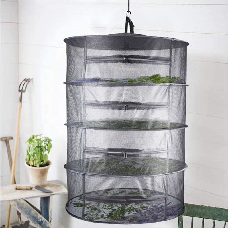 Big Herb Drying Rack Net 2 Pack 4 Layer 2Ft Herb Dryer Mesh Hanging Dryer Net with Zipper (Black)