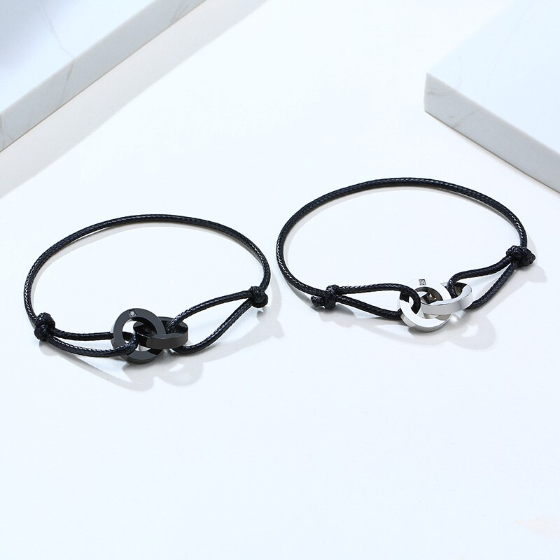 Dubbele Grijpende Heren Armband Enkelband In Zwart Koord Armband Cadeau Voor Vriendje