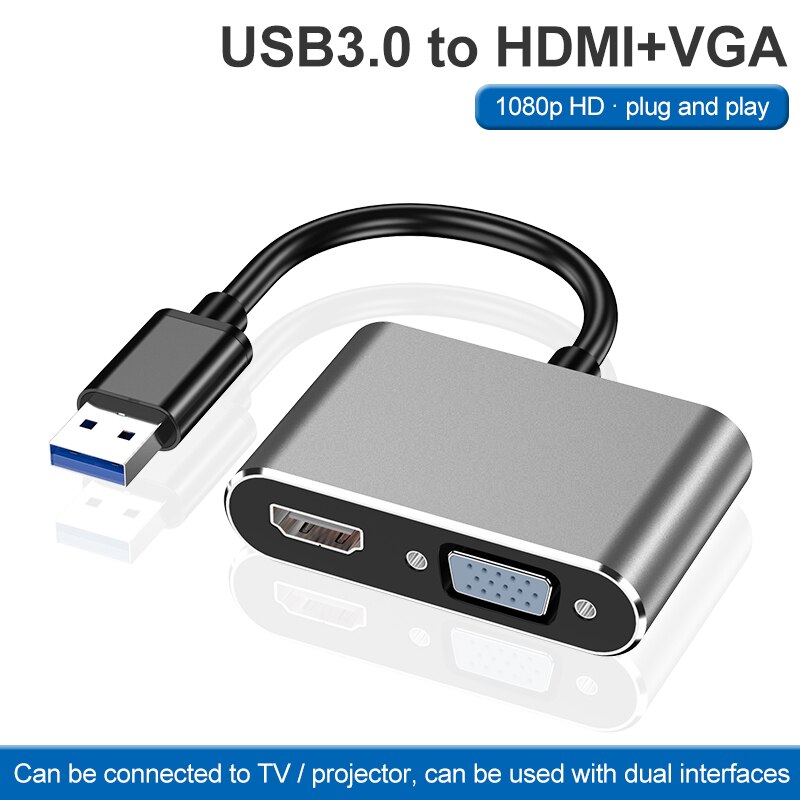 Adaptador USB 3,0 a HDMI VGA Pantalla de doble salida Cable Adaptador convertidor gráfica multipantalla
