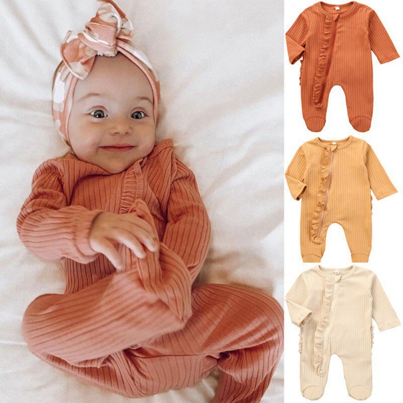 Aankomst Baby Meisje Jongen Kleding Pasgeboren Baby Kostuum Jumpsuit Lange Mouw Rits Zak Voet Pit Strip Klimmen Kleding