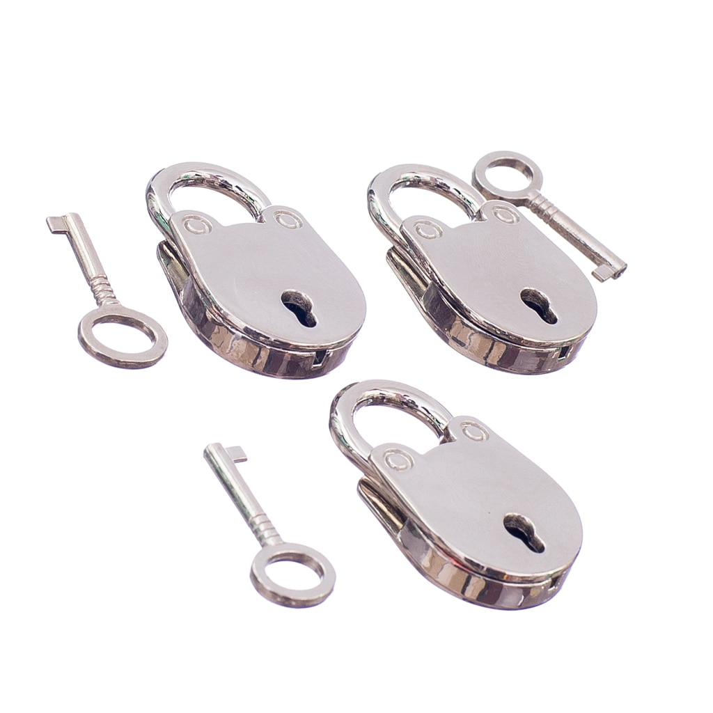 Vintage Antique Style Mini Padlocks Key Lock Silver Set of 3