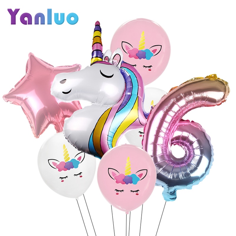 7 stk/parti regnbue enhjørning fest ballonger enhjørning bursdag dekorasjon nummer ballong barnebursdag fest baby dusj dekor globos