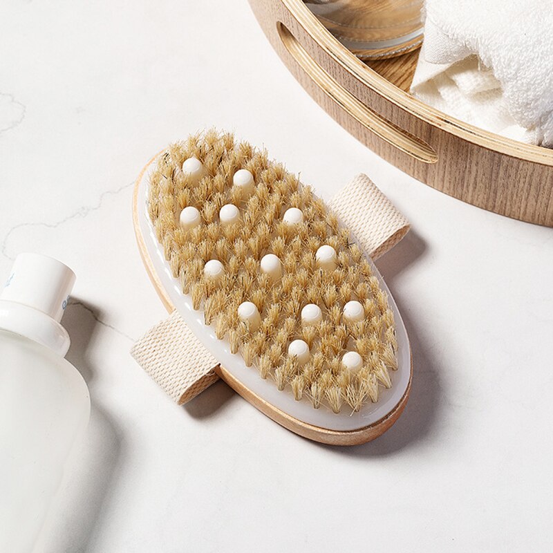 Hemu-cepillo de pelo de cerdo para masaje, artículos de tocador, cepillo de baño de pelo de cerdo Natural, suministros de baño, cepillo de mano