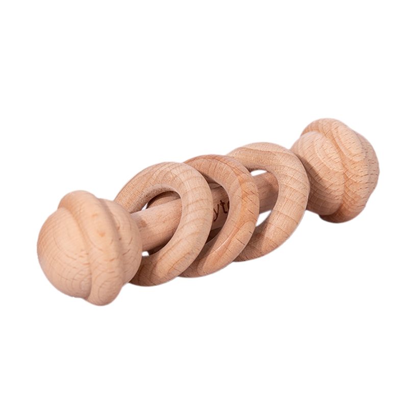 Infant Beech Solid Wood Stroller Toy Early Childhood Education Trolley Hand Rattle Early Education Wooden Comfort Toy: Dark Khaki