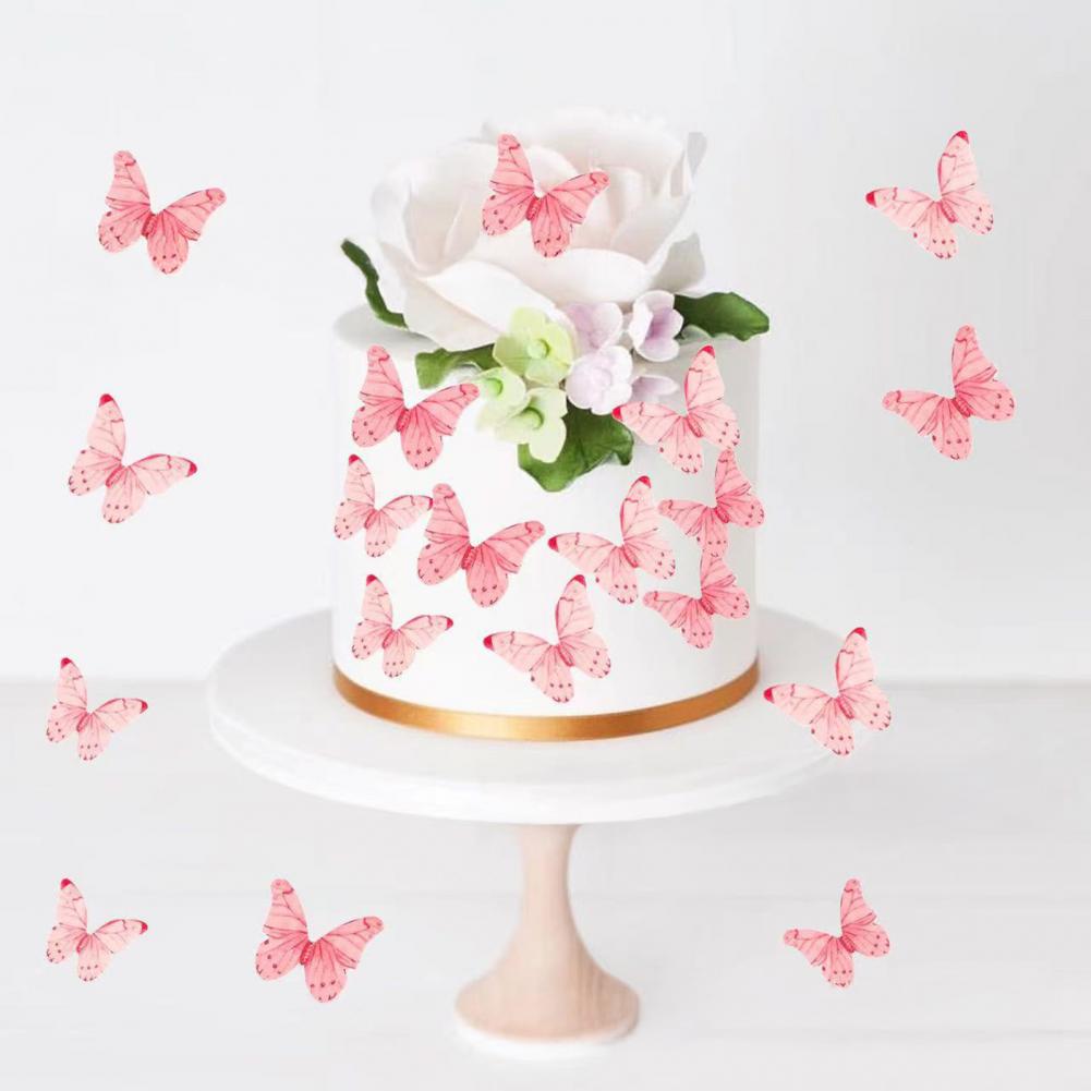 Papillon Décorations De Gâteau 3D, 100 Pièces Papillon Fleurs Decoration Gateau Comestible, Gâteau en Papier Comestible en Forme de Fleurs pour Cupcakes pour Gâteaux d'anniversaire de Mariage de Fête