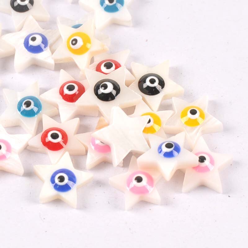 10 st/lot evil eyes stjärnor skal för smyckestillverkning armband pärlemor snäckskal lösa pärlor gör-det-själv heminredningshantverk  tr0362