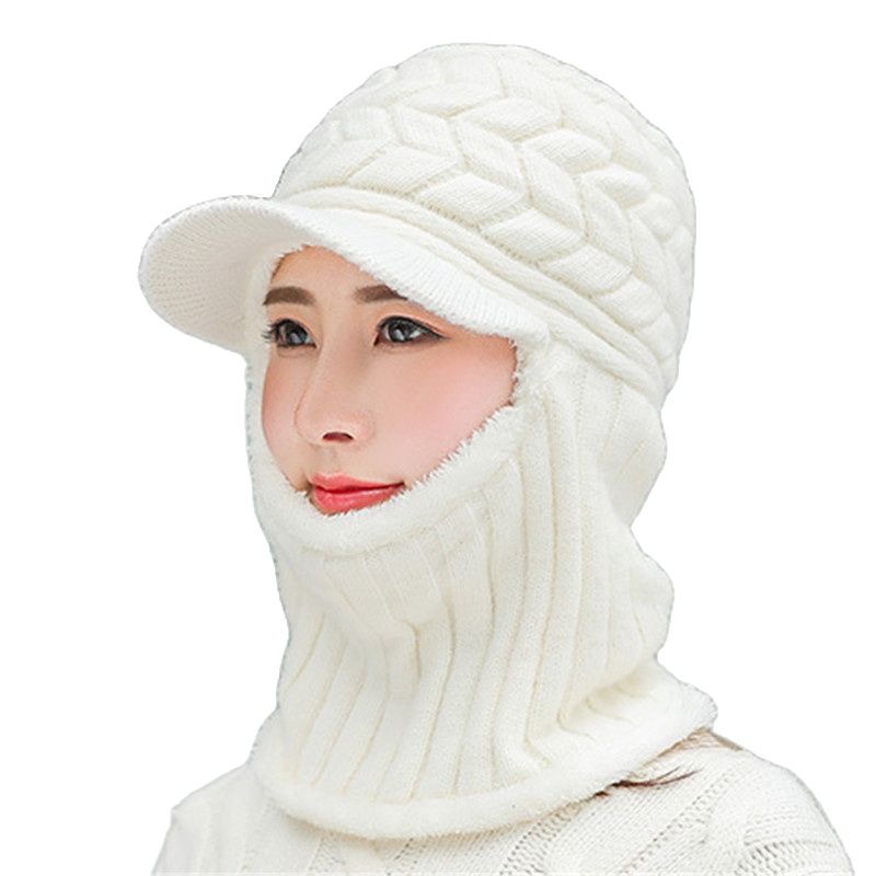 Double-Use Women Warm Knitted Hat Scarf Hooded Collar Elastic Winter All-Match Adult Teen Thick Soft Neck Warmer Female Caps