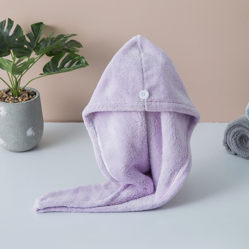 Toalla de microfibra para el pelo para mujer, Toalla de baño de secado rápido, superabsorbente, gruesa, para adultos, gorro de secado para cabello: Purple Hair Towel