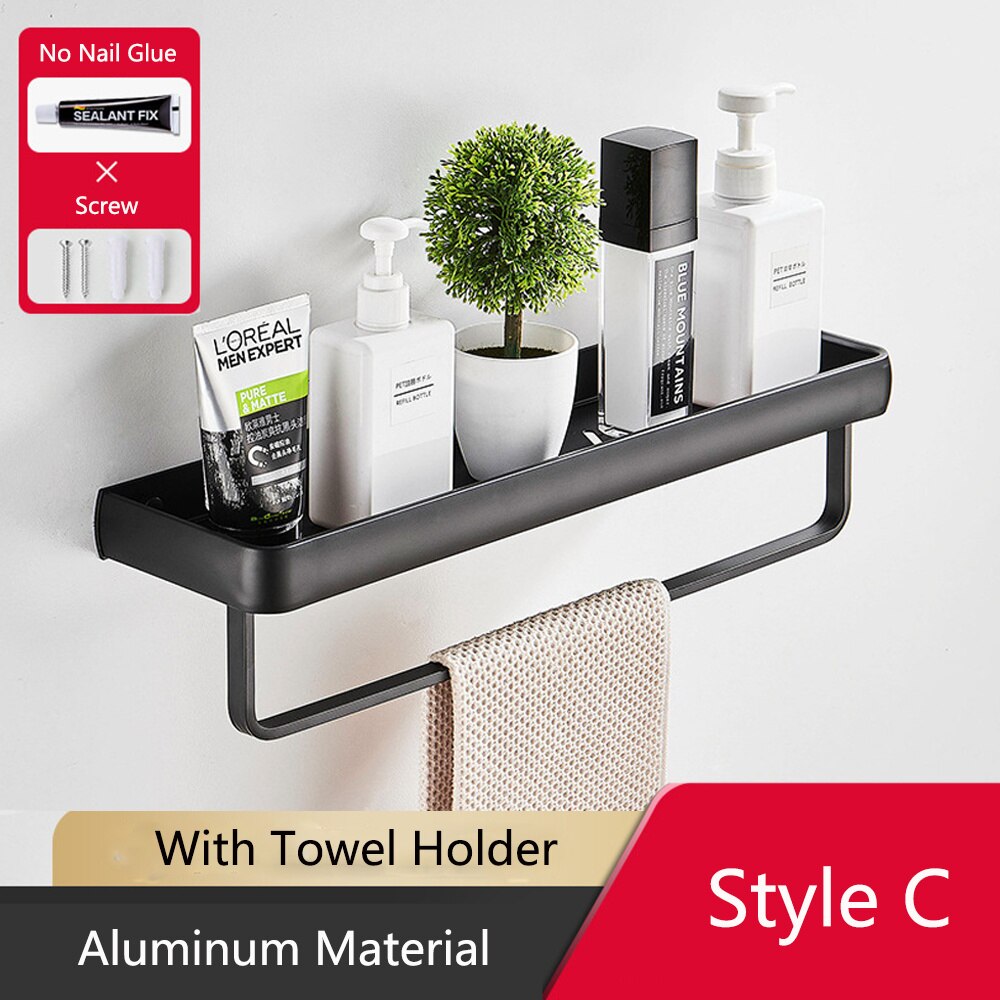 Bathroom Shelves Shower Storage Rack With Towel Holder Toilet Shampoo Organizer Shelf Spice Jar Holder Kitchen Accessories: C / 30cm Width