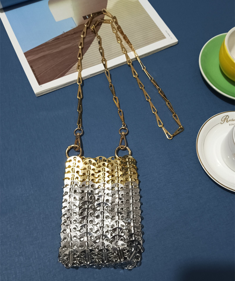 Frauen Taschen Silber Metall Pailletten Kette Gewebte Tasche Hohl Abend Taschen Kupplung Weibliche Reise Schulter Tasche Handtasche: nackt