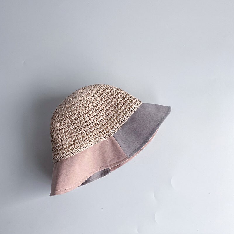 Cappello da sole per bambini cappello di paglia per bambini protezione solare estiva cappelli da spiaggia fatti a mano carini cappello da pescatore femminile berretti per bambini: B Pink