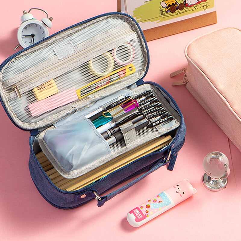 Estuche de lona de gran capacidad para lápices para niños, cartuchera bonita de doble capa, ideal para , material escolar