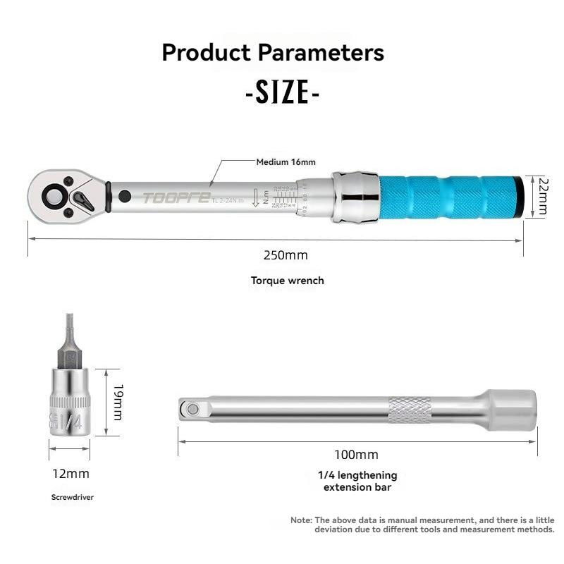 TOOPRE Juego de llaves dinamométricas universales 1/4 "2-24Nm llave dinamométrica de bicicleta de doble escala Kit de reparación de mantenimiento de bicicleta de Motor llave inglesa