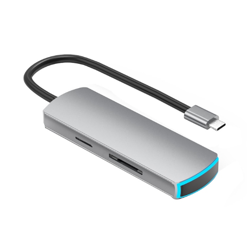 Station d'accueil 6 en 1 pour Mac Book type-c vers Hdmi + Tf / Sd avec lampe respiratoire