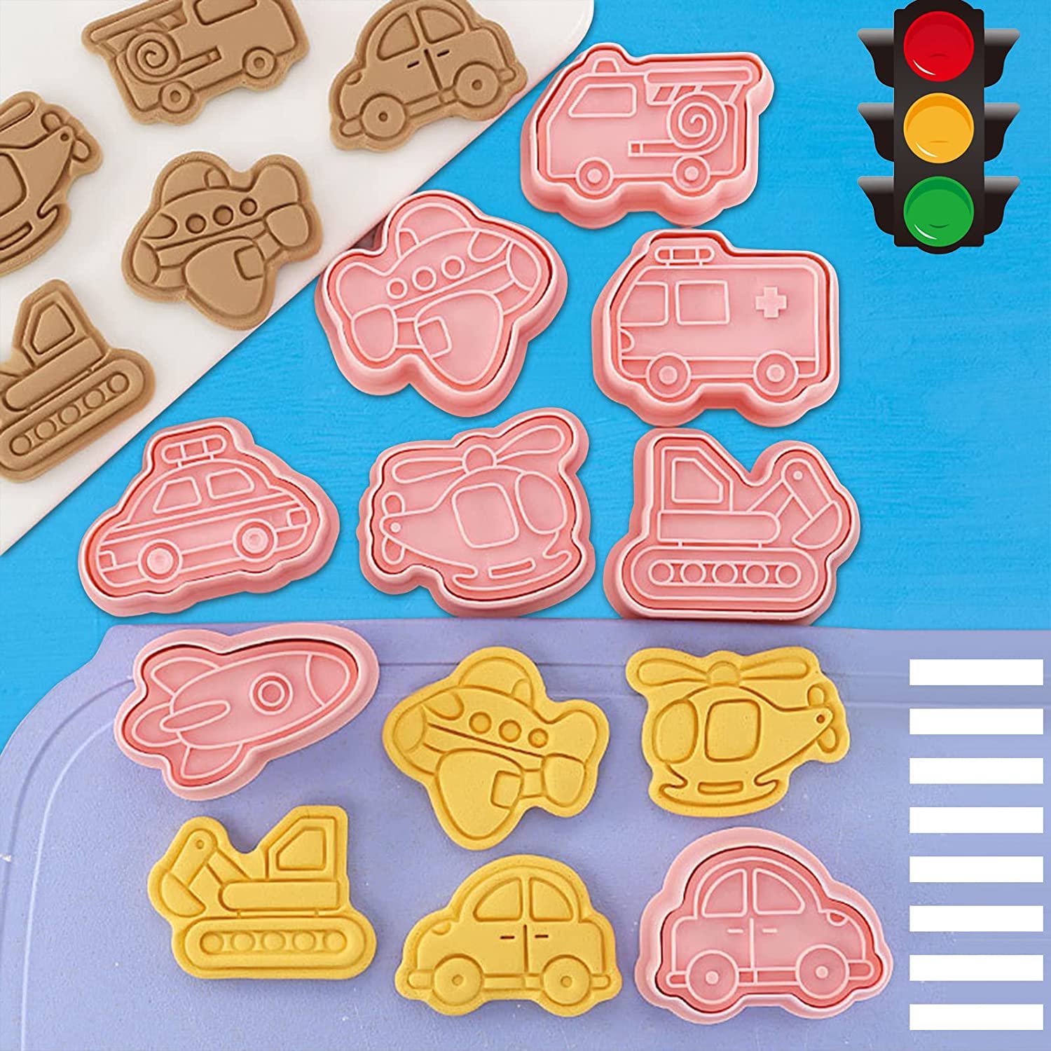 Vervoer Voertuig Cookie Cutters Stamper Set Plastic Mini Biscuit Cutter Mold Voor Bakken 3D Fondant Postzegels Cake Decor Gereedschap