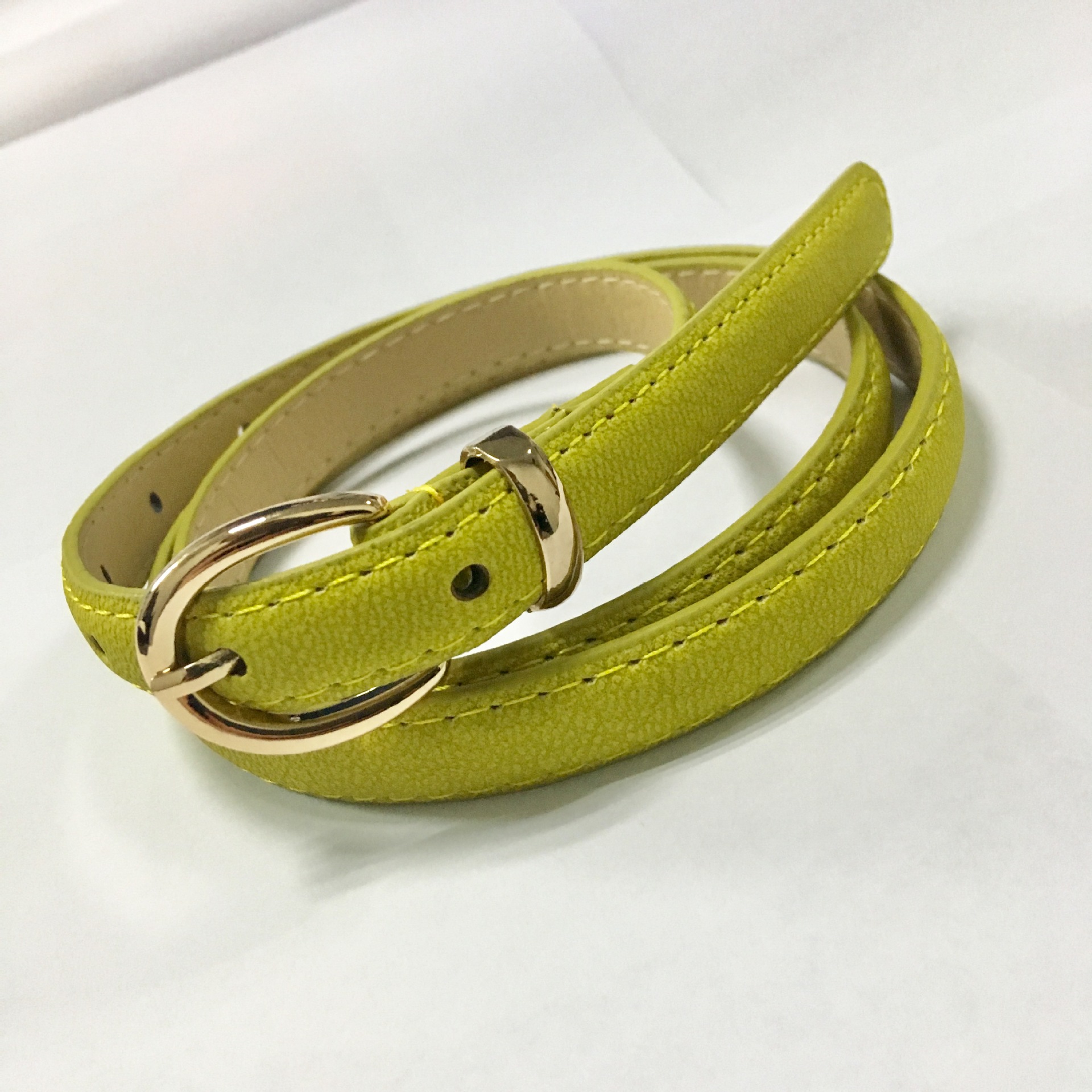 Female Leather Belt Metal Buckle Harajuku Candy Colors Girls Belt Skinny Thin Narrow Waistband for Women Dress Belts: fluorescein