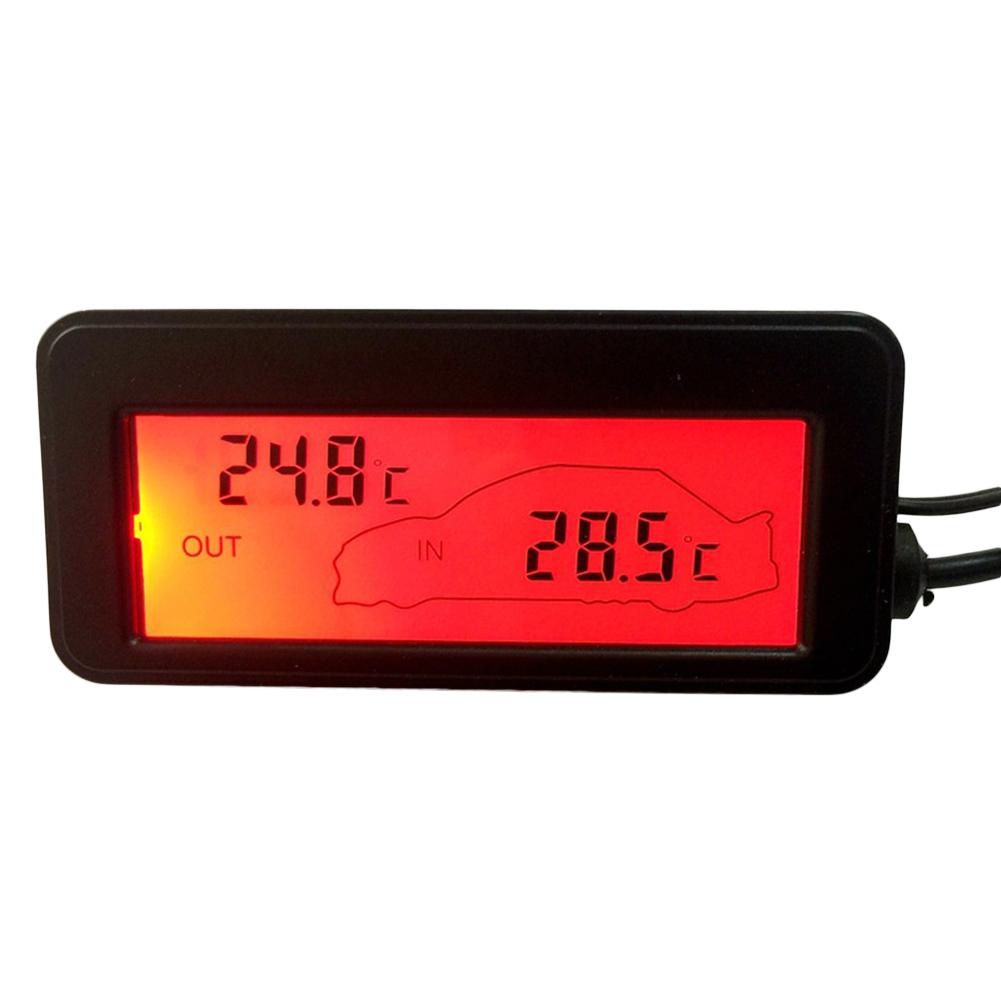 DC12V Digital Thermometer Auto Thermometer Hintergrundbeleuchtung Mini Thermometer LCD Auto Innen Außen Thermometer: rot