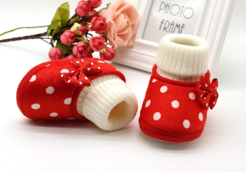 0-24M Baby Winter Boots Boys Girls Slippers Cozy Fleece Booties Toddler Winter Socks with Non Slip Bottom: Red / 7-12 Months