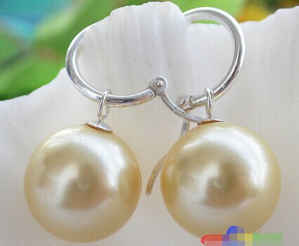 Pendiente de perla de concha redonda amarilla de 16MM P2393&gt; pendientes de mujer de nobleza fina encantadora