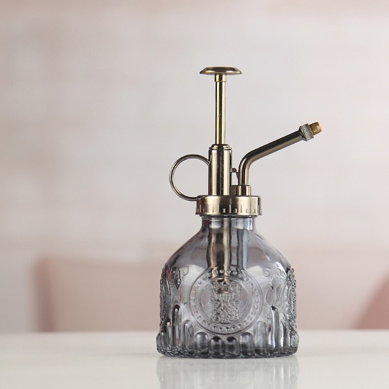 Regadera de vidrio de Color degradado con patrón en relieve, botella rociadora para el hogar para plantas y flores, Mini herramienta rociadora de jardín de 200ML: Gray