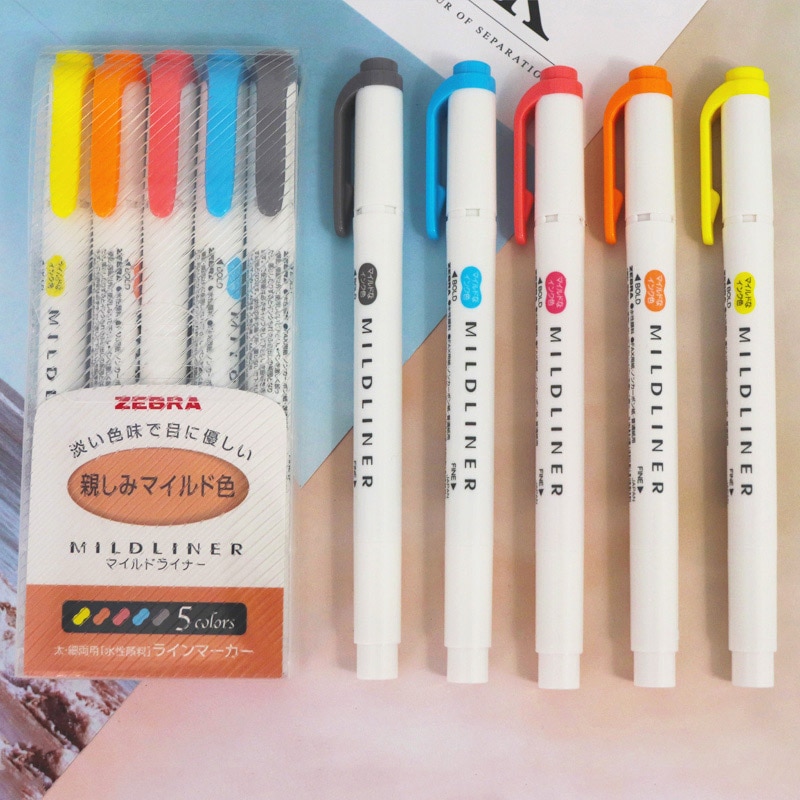 Japanese Zebra Mild Liner Double Headed Highlighter Pen Drawing Marker Pens Zebra Mildliner Scribble Stationery 3/5Pcs/Set